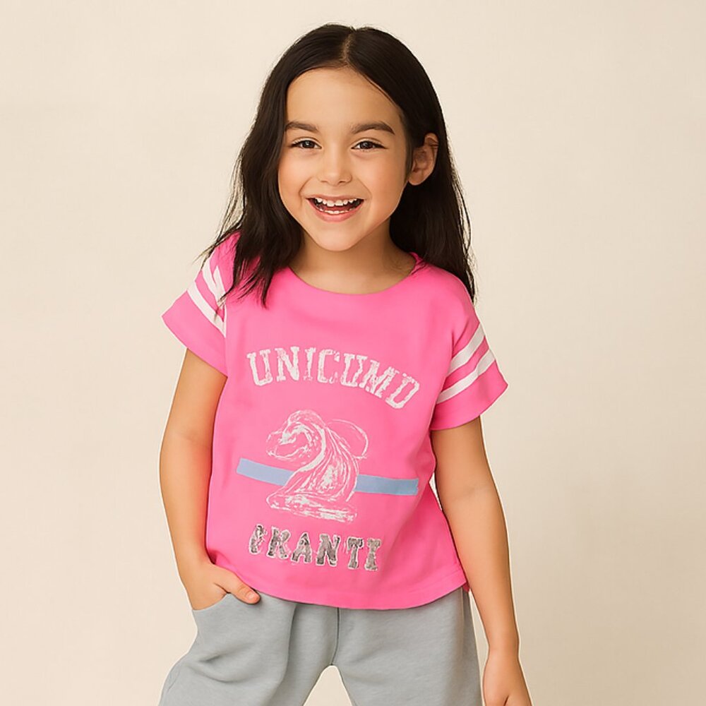 dELiA*s Girl Graphic V Neck Pajama Top Short Sleeve Pink Silver White 6X